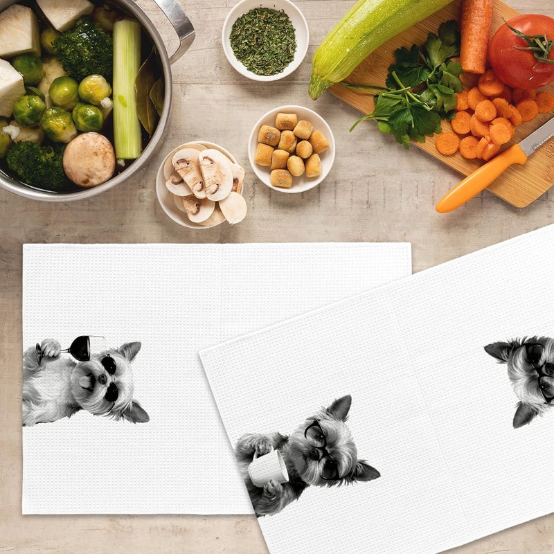 Mcehtle Funny Yorkshire Terrier Kitchen Towels Set of 2, Funny Dog Kitchen Accessories, Coffee Wine Station Decor, Chef Gift Hand Towel, Dining Room Decorative Tea Towel Dish Towels 16x24 Inch - Image 5